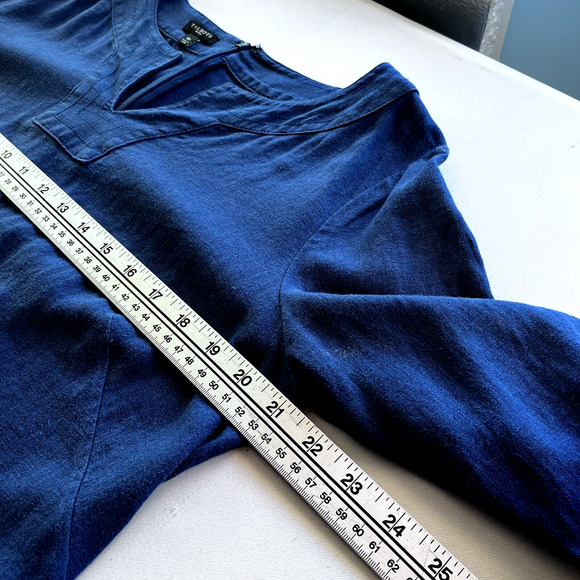 Talbots Womens Dress Size 16P  Linen Blue Knee Length Pockets V Neck Lagenlook - Picture 12 of 16